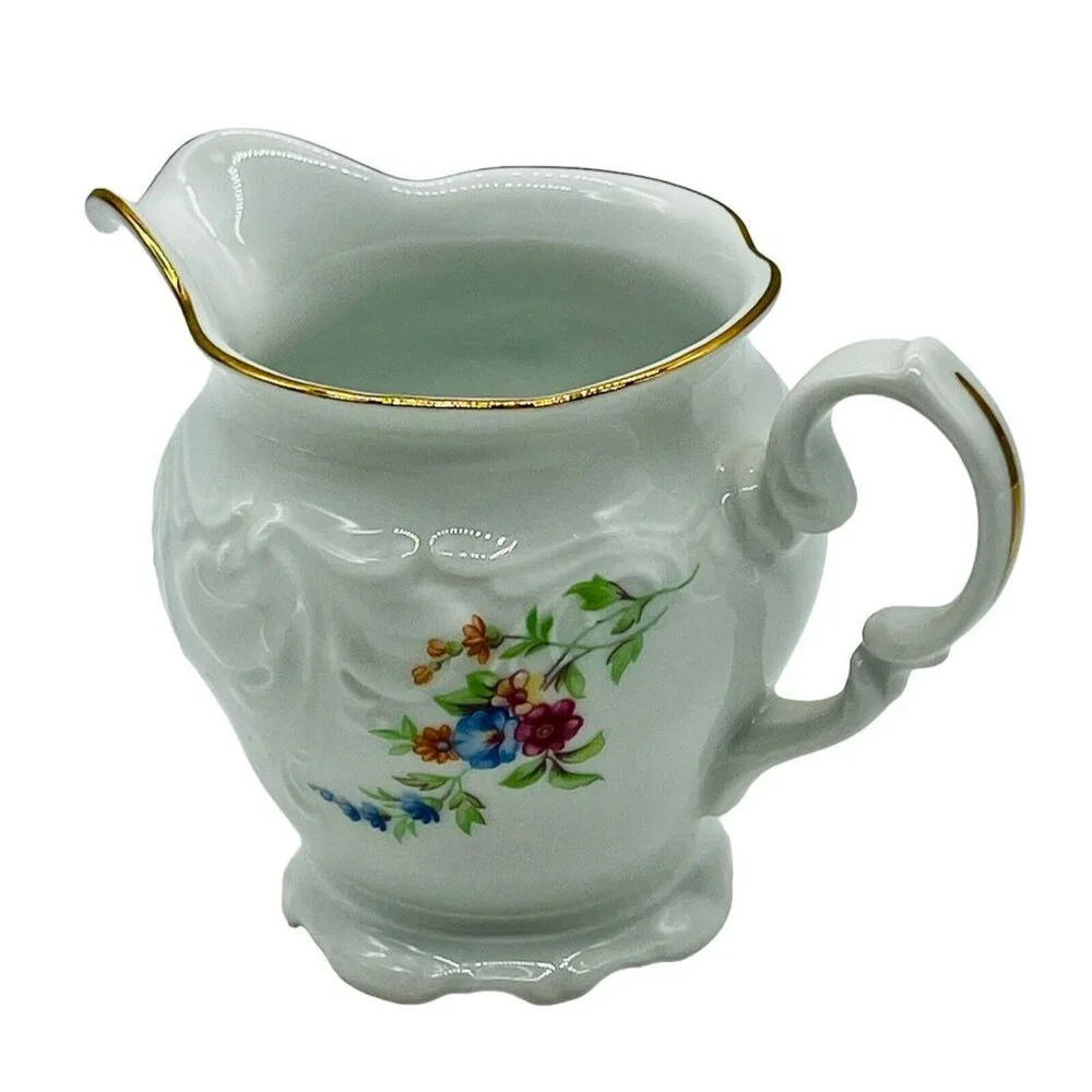 Wawel China Rose Garden Creamer Poland Embossed‎ Gold Gilt 4 inch Replacement